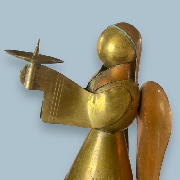 Vintage MCM Brass and Copper Angel Candle Holder 8” - Picture 7 of 11